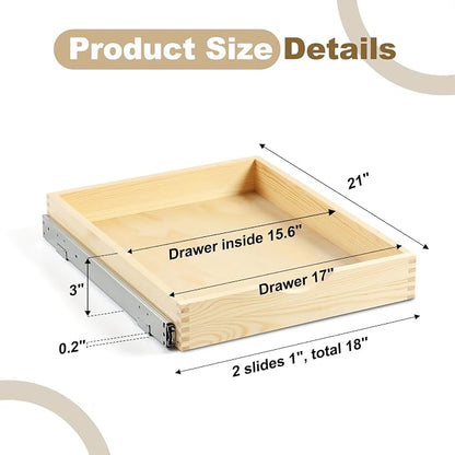 17" Pull Out Cabinet Drawer (Fits 18" Cabinet Opening), Wood Slide Out Cabinet Shelf Organizer with Ball Bearing Slides, Clear Lacquer Finish, Heavy Duty Kitchen Cabinet Pull Out Shelves