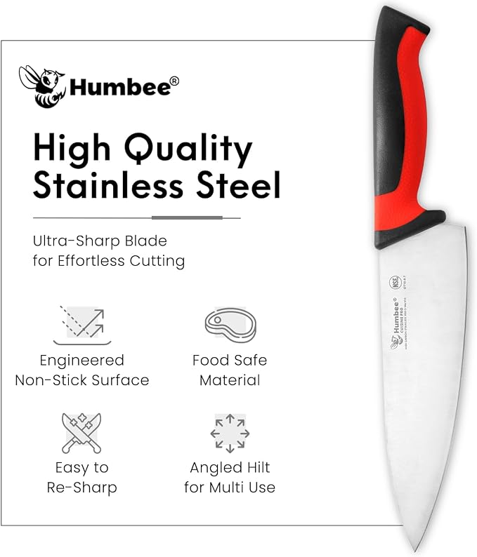 8-Inch Chef Knife, NSF Certified Razor-Sharp High Carbon Stainless Steel Blade – Ergonomic Color Coded Handle, Non-Slip Grip Kitchen Knife, DT-10 Series, Red