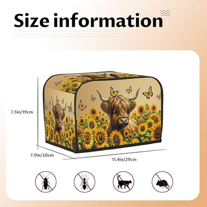 2 Slice Flower Highland Cow Toaster Cover Waterproof Dust Fingerprint Bread Machine Cover Washable Kitchen Appliance Protector For Home Kitchen Bakeware Table Decor Women Gifts