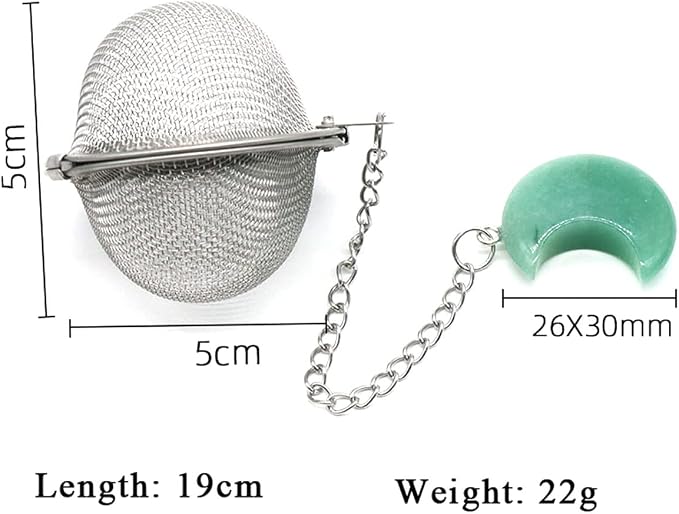 5 Pcs Tea Filter Stainless Steel with Moon Crystal Energy Stone Tea Strainers with Fine Mesh Extend Chain Hook Tea Ball Infuser for Loose Tea Leaves Spices Seasonings