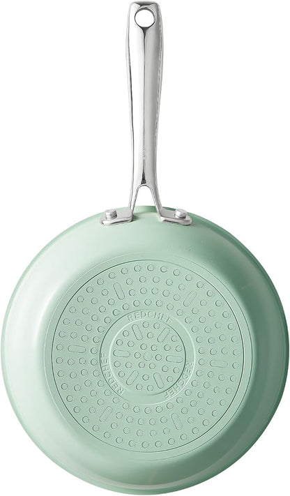 Redchef Ceramic Nonstick Pan, Mini Skillet for Breakfast & Eggs, Healthy Chemical-Free Cooking, Stay-Cool Stainless Steel Handle, PTFE & PFAS & PFOA Free, Mint Green, 8 Inch