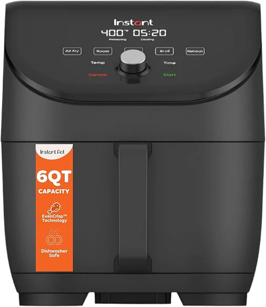 Instant Pot Vortex Slim 6QT Air Fryer that Crisps, Roasts, Reheats, Bakes, Broils & is Quiet, Space Saving, Nonstick, Dishwasher-Safe, 100+ In-App Recipes, from the Makers of Instant Pot, Black