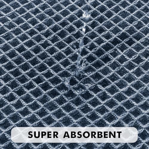 MIULEE Set of 2 Waffle Bathroom Rugs Boho Bath Mat Blue 17"x24"+17"x48"