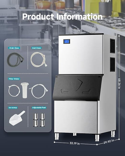EUHOMY Commercial Ice Maker Machine,1000lbs/24H,Industrial Ice Machine with 300lbs Storage Bin,Ice Ready in 10-15 Mins,SECOP Compressor&ETL,Stainless Steel Ice Maker for Bar/Cafe/Restaurant/Business