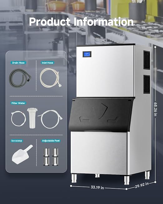 EUHOMY Commercial Ice Maker Machine,800lbs/24H,Industrial Ice Machine with 300lbs Storage Bin,Ice Ready in 10-15 Mins,SECOP Compressor&ETL,Stainless Steel Ice Maker for Bar/Cafe/Restaurant/Business