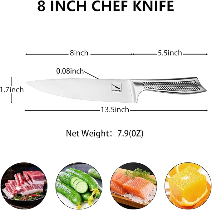 8 Inch High Carbon Stainless Steel Chef Knife - Sharp Kitchen Knife with Unibody Design, Ideal for Family & Restaurant Use, Presented in a Gift Box