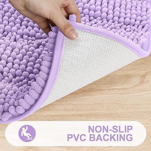 Grandaily Chenille Striped Bathroom Rugs 36x24, Extra Thick and Absorbent Bath Mats, Non-Slip Soft Plush Shaggy Shower Carpet, Machine Wash Dry, Bath Rug for Bathroom, (Large, Purple)