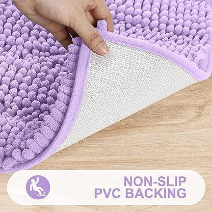 Grandaily Chenille Striped Bathroom Rugs 47x24, Extra Thick and Absorbent Bath Mats, Non-Slip Soft Plush Shaggy Shower Carpet, Machine Wash Dry, Bath Rug for Bathroom, Purple