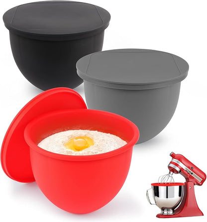 Silicone Bowl Liners for KitchenAid Mixers, 3-Pack Silicone Mixing Liners with Lids, Replacement for 5 Quart Tilt-Head Stand Mixer Bowls Accessories