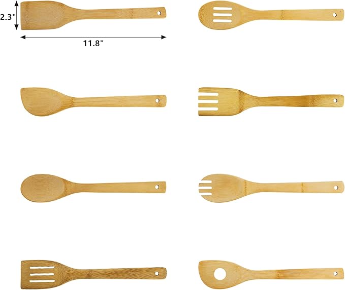 DEAYOU 16 PCS Bamboo Kitchen Utensils, Wood Spoons Spatula Set for Cooking, Nonstick Natural Cooking Utensils for Cookware, Wok, Everyday Use, Mothers Day Gifts, Housewarming Gifts