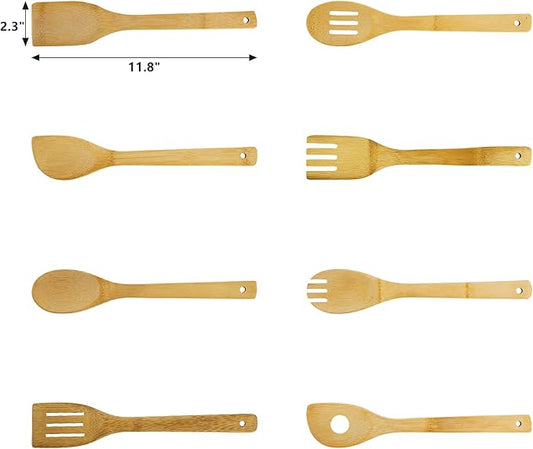 DEAYOU 16 PCS Bamboo Kitchen Utensils, Wood Spoons Spatula Set for Cooking, Nonstick Natural Cooking Utensils for Cookware, Wok, Everyday Use, Mothers Day Gifts, Housewarming Gifts