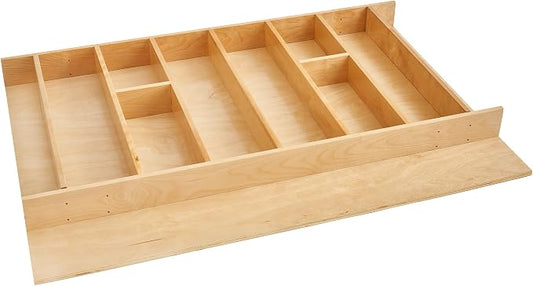 Rev-A-Shelf Trim-to-Fit Silverware Drawer Organizer For Kitchen Utensils, Cutlery Cabinet Storage Divider Insert, 33.11 x 21.97 In, Maple Wood, 4WUT-36SH