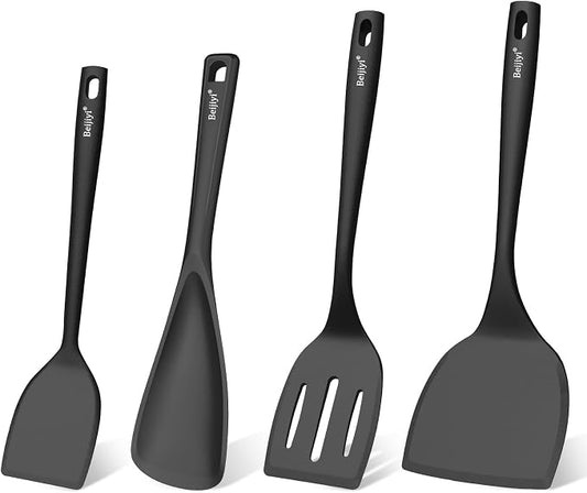 Beijiyi 4 Pack Silicone Spatula Set, High Heat Resistant, For Non-Stick Pan | Food Grade, BPA Free, Scratch-Free, Non-Toxic Kitchen Utensils, Turner Flipper for Cooking, Flipping, Dishwasher Safe
