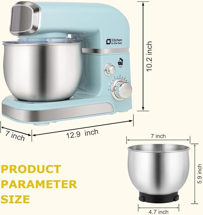 Kitchen in the box Stand Mixer,3.2Qt Small Electric Food Mixer,6 Speeds Portable Lightweight Kitchen Mixer for Daily Use with Egg Whisk,Dough Hook,Flat Beater