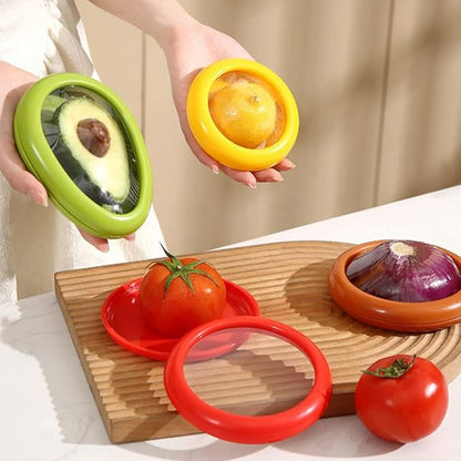4 PCS Fruit and Vegetable Shaped Savers Storage,Reusable Transparent Thin Film Food Storage Containers Keep Food Fresh Longer, Kitchen Refrigerator Storage Accessories