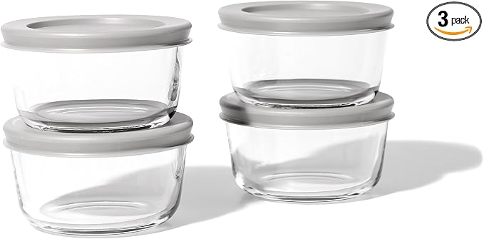 8-Piece Glass Food Storage Containers Set (4 Containers + 4 BPA-Free Lids) | 1-Cup, Leakproof | Microwave, Freezer, Oven & Dishwasher Safe | Ideal for Meal Prep & Pantry Organization, Grey