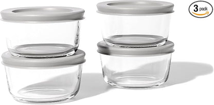 8-Piece Glass Food Storage Containers Set (4 Containers + 4 BPA-Free Lids) | 1-Cup, Leakproof | Microwave, Freezer, Oven & Dishwasher Safe | Ideal for Meal Prep & Pantry Organization, Grey