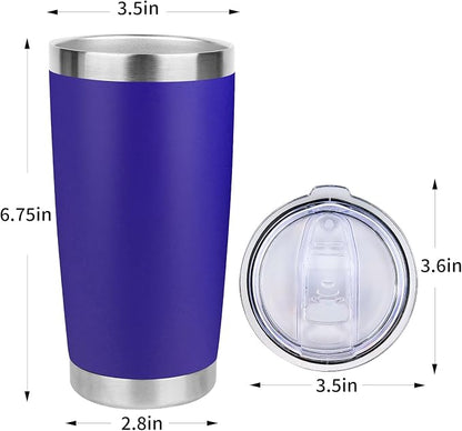 20oz Stainless Steel Tumbler Bulk with Lid, Travel Mug - Double Wall Vacuum Powder Coated Cup - Dark Blue, 6 Pack