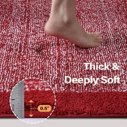 36x24 Large Bathroom Rugs Non Slip Washable, Soft Absorbent Bath Mat Red