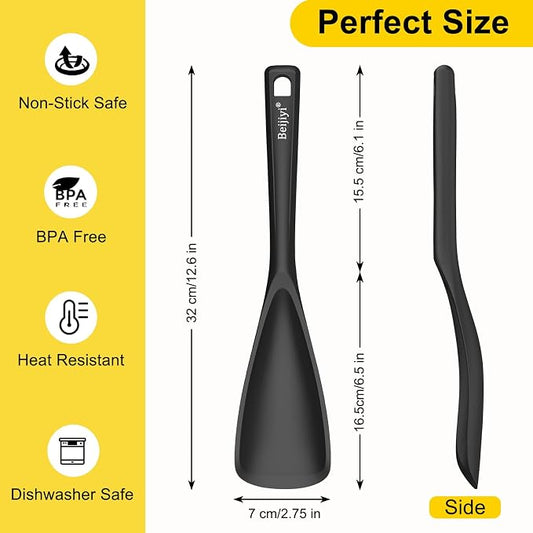 Beijiyi Silicine Cooking Spoons for Nonstick Cookwares, 3 Pack, 12.6 in | Sturdy, BPA-Free, Heat Resistant, One-Piece, Multifunction Spatula Spoon, Great for Cooking, Serving, Scooping, and Stirring