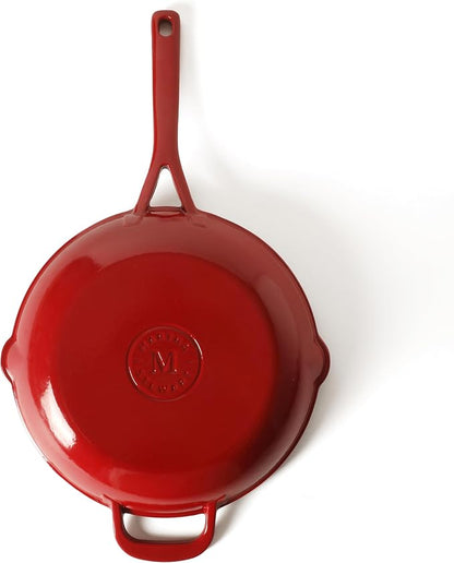 Martha Stewart Gatwick 12” Enameled Cast Iron Skillet, PFAS-Free, Classic Red Exterior with Matte Black Enamel Interior, Rust Resistant, Oven Safe