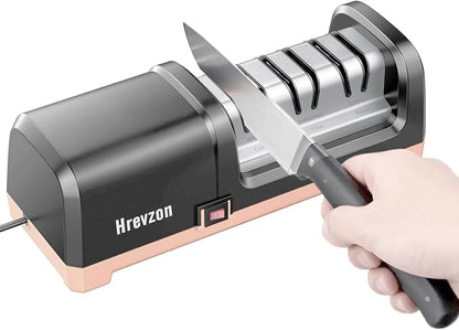 Knife Sharpener Electric for Kitchen Knives, with 100% Diamond Abrasives and Precision Angle Guides, 3-Stage Professional Automatic Quickly Sharpening/Polishing