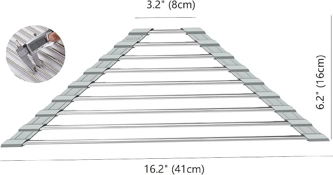 Triangle Dish Drying Rack for Sink Corner Roll Up Folding Stainless Steel Multipurpose Over The Sink Dish Drainer Mat for Kitchen (Grey)