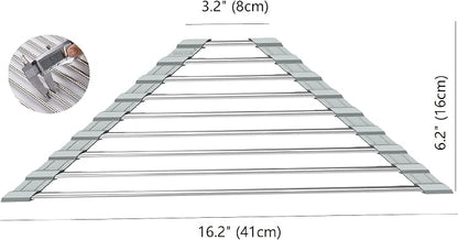 Triangle Dish Drying Rack for Sink Corner Roll Up Folding Stainless Steel Multipurpose Over The Sink Dish Drainer Mat for Kitchen (Grey)