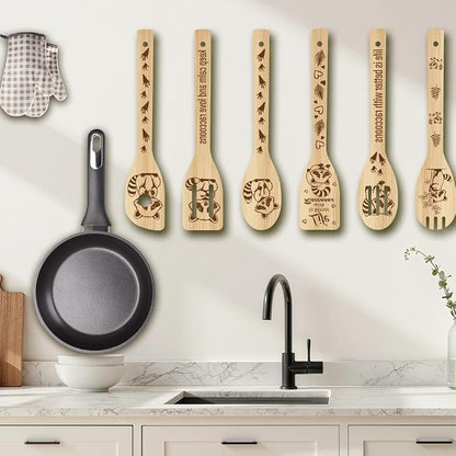 6Pcs 6 Styles Animal Cooking Spoon for Kitchen 11.8 x 2.4 Inch Bamboo Cooking Utensils Durable Wood Raccoon Kitchen Spoon Set for Housewarming Wedding Birthday Gift Farmhouse Home Decor