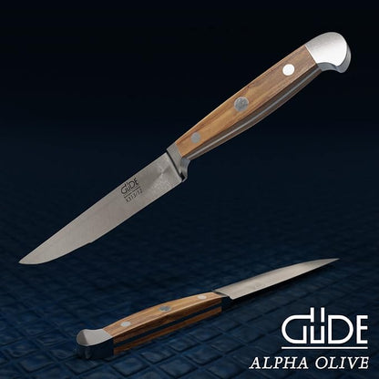 Güde Alpha Olive Series Hand Forged/Serrated Steak Knife With Olivewood Handle 4-in, Made in Solingen, Germany Since 1910