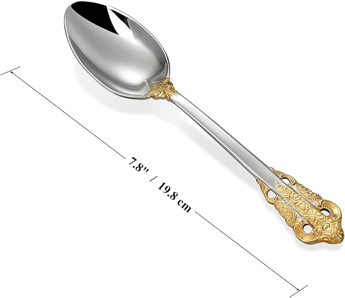 KEAWELL Luxury Dinner Spoon, Set of 4, 18/10 Stainless Steel Tablespoons, Silverware Spoon Set, Mirror Polished, 7.8 Inches (Gold Accent)