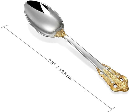 KEAWELL Luxury Dinner Spoon, Set of 4, 18/10 Stainless Steel Tablespoons, Silverware Spoon Set, Mirror Polished, 7.8 Inches (Gold Accent)