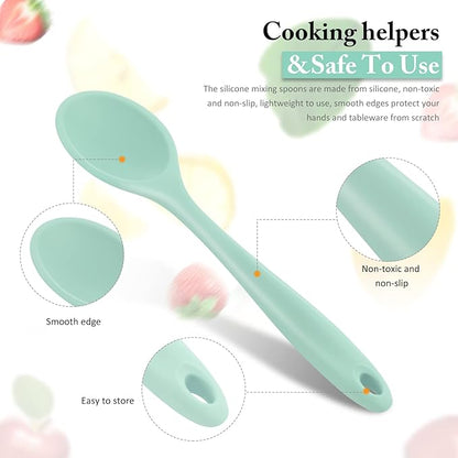 Shappy 4 Pieces Silicone Cooking Spoons 10.6 Inch Heat Resistant Kitchen Spoons for Mixing, Serving and Stirring Upgrade Large Non Stick Basting Utensils, Dishwasher Safe(Spoon,Fresh Color)