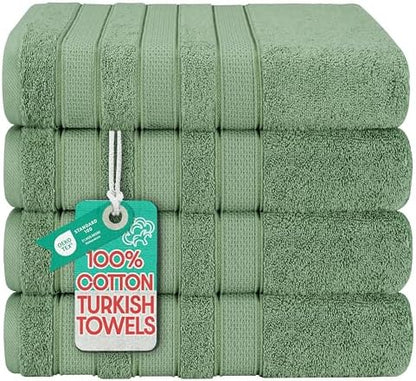 American Soft Linen Salem 100% Cotton Turkish 4 Piece Bath Towels for Bathroom, 600 GSM Soft Absorbent Quick Dry Bath Towel Set, Sage Green