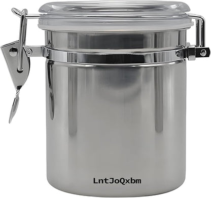 Stainless Steel Vacuum Seal Coffee Canister With Clear Lid, Airtight Food Storage Container With Locking Clamp for Coffee Beans, Tea, Cereal, Nuts (Stainless Steel With Clear Lid, 28.6 fl oz / 850ml)