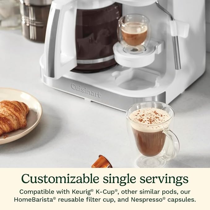 Cuisinart Coffee Center Barista Bar 4-in-1 Coffee Maker, Single-Serve Pods Compatible, Coffeemaker, Three Brewing Sizes, SS-4N1WNAS, White