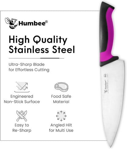 8-Inch Chef Knife, NSF Certified Razor-Sharp High Carbon Stainless Steel Blade – Ergonomic Color Coded Handle, Non-Slip Grip Kitchen Knife, DT-10 Series, Purple