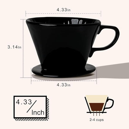 hailanbao Handmade Pour Over Ceramic Coffee Dripper - Authentic Brewing Experience for Camping, Office, and Home (Black)