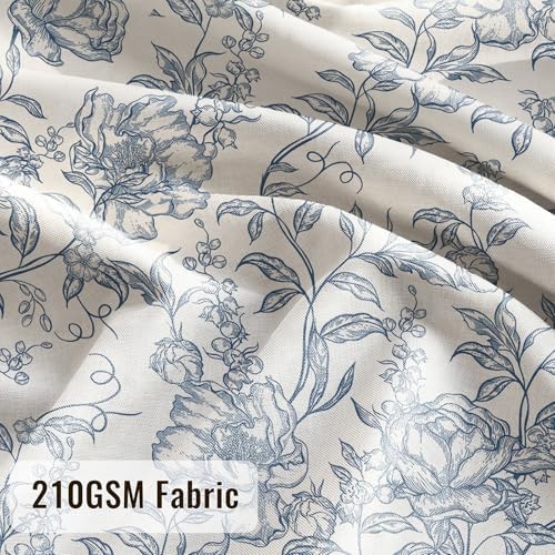 Farmhouse Blue Floral Shower Curtain with 12 Clear Rings 72"W x 84"L
