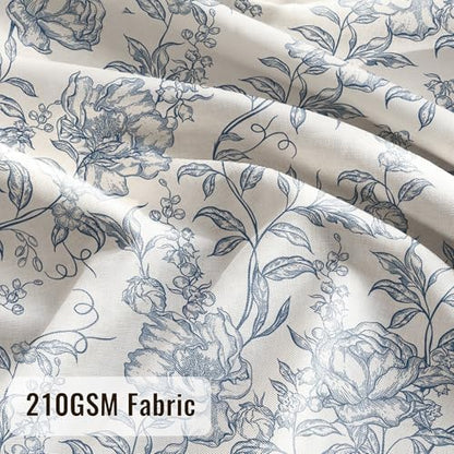 Farmhouse Blue Floral Shower Curtain with 12 Clear Rings 72"W x 84"L
