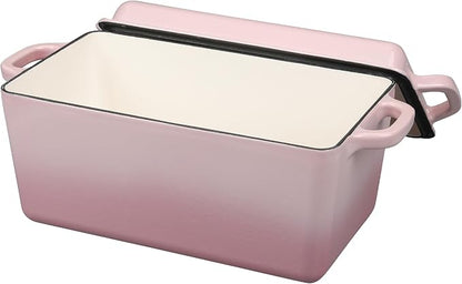 EDGING CASTING Enameled Cast Iron Dutch Oven, Oblong Bread Oven for Sourdough Bread Baking, Baking Pan, Dual Handles, Oven Safe, 4 Quart, Pink