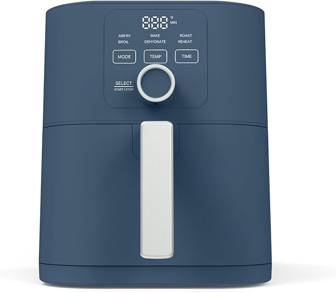 Martha Stewart 6QT Air Fryer, 6-in-1, Bake, Broil, Roast, Air Fry, Dehydrate, Reheat, Ceramic Non-Stick Basket, Crispy Results Fast, 400°F Max Temp, Shake Reminder, Indigo Blue