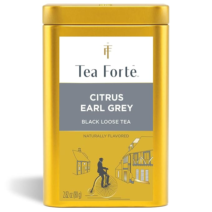 Tea Forte Citrus Earl Gray Premium Loose Leaf Caffeinated Black Tea Blend Canister, Makes 35-50 Cups