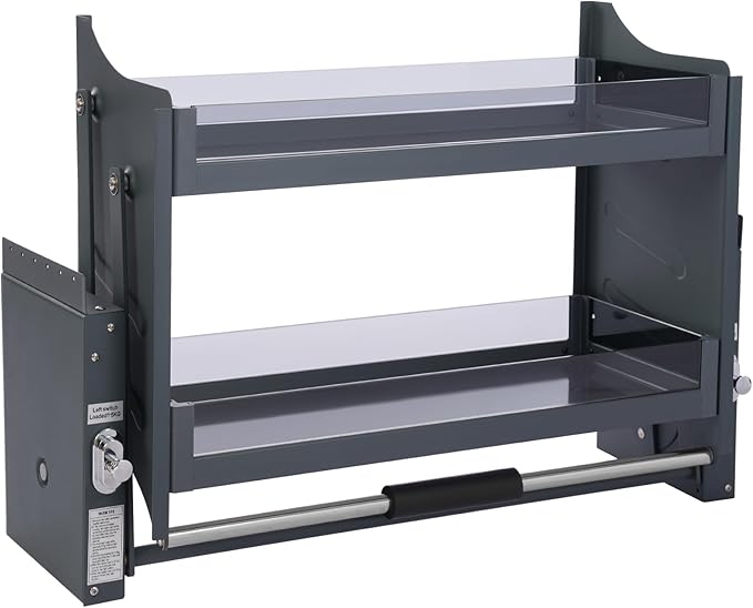Kitchen Pull Down Shelf, Pull Down Cabinet Organizer, 2-Tier Tempered Glass Shelf with Adjustable Load Capacity (4.4-26.5lbs), Heavy Duty Kitchen Storage Rack for Upper Cabinets (30 inch Cabinet)