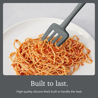 Tovolo Flex Core Silicone Fork Charcoal Gray Large Cooking Fork for Spaghetti Twirling Mixing Shredding, Heat Resistant Silicone Fork Kitchen Utensil, BPA Free Spaghetti Twirling and Cooking Fork