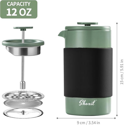 French Press – 350ml Stainless Steel Coffee Press, 2 Cup Cafetiere for Ground Coffee, Portable French Press