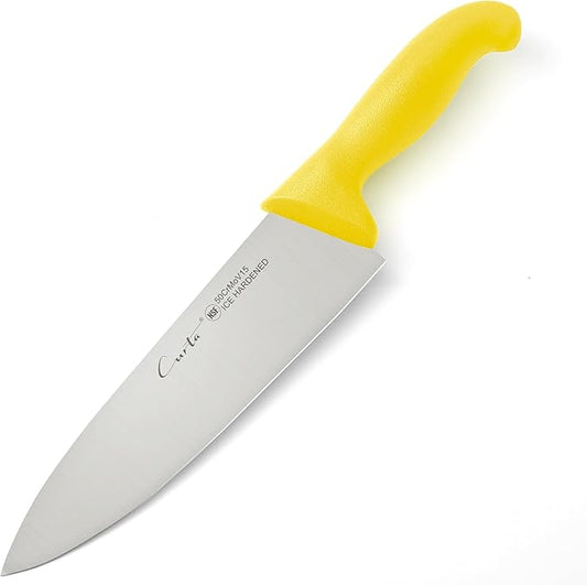CURTA 8-inch Commercial-Grade Chef's Knife, NSF Listed, Ergonomic, Non-slip Yellow Handle, High Carbon 420 Stainless Steel Forged Blade Straight Edge, Dishwasher Safe, Rust Proof
