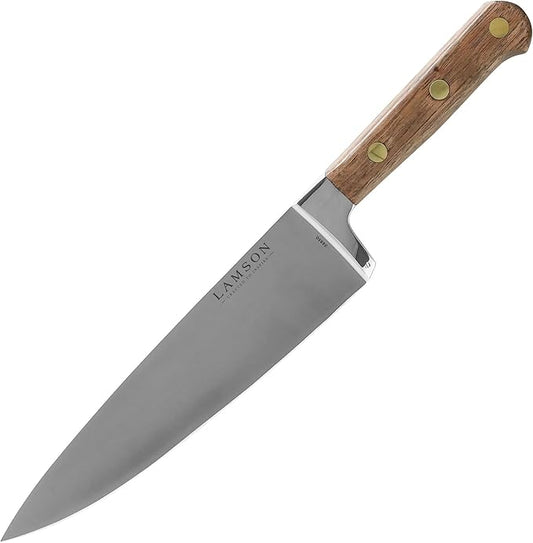 Lamson Premier Forged 8" Chef's Knife, Hi-Carbon Stainless Steel Blade, Triple Riveted for Balance, Ideal for Dicing, Slicing & Chopping, Kitchen Knives - Walnut Handle