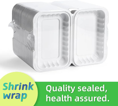 50 Pack 27oz 9x6 Takeout Containers - Shrink Wrapped No Pre-Wash | BPA Free MFPP Sturdy | Reusable & Secure Seal | Microwave Safe To Go Boxes for Leftovers, Catering & Meal Delivery | White