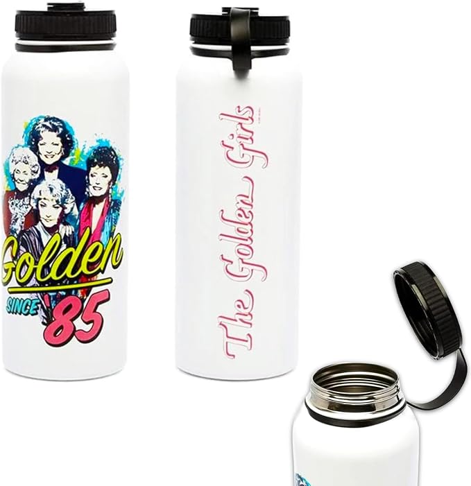 Golden Girls Coffee Mug and Stainless Steel Water Bottle Set - Bundle of 11oz Ceramic Coffee Cup, 34oz Bottle, Enamel Pin, More | Golden Girls Gifts